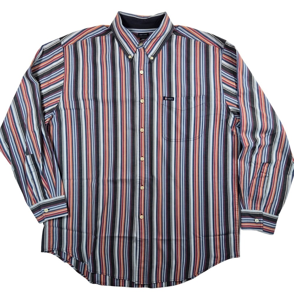 Y2K Chaps Easy Care Men's L Blutton Down Shirt Striped Long Sleeve Casual Preppy - Picture 4 of 7